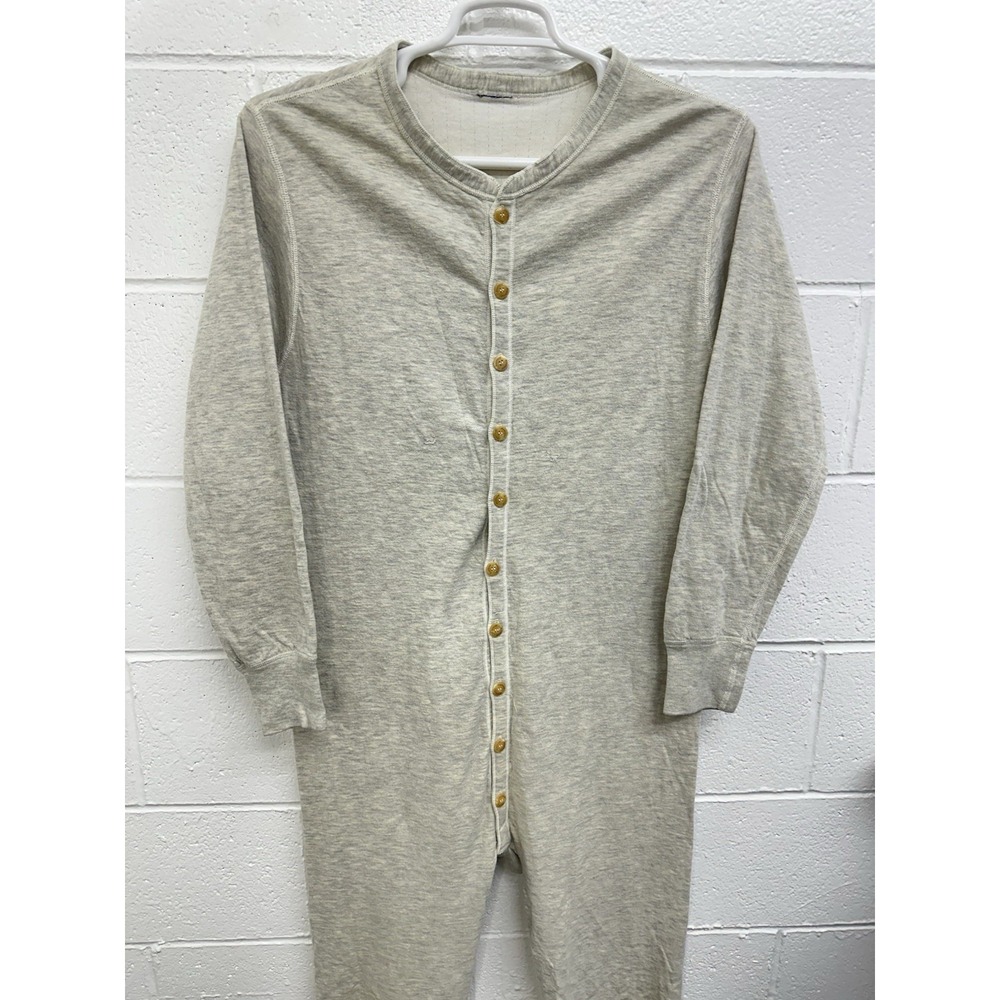 Vintage Duofold Gray Heather Wool Blend Thermal Union Suit Long Johns USA Large